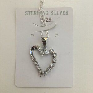 Open Heart CZ Pendant Sterling Silver Necklace